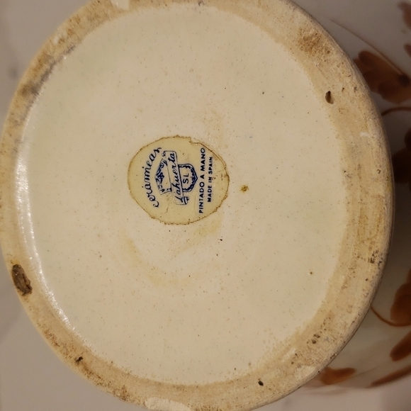 ceramiean Lahuerta Spain Handmade Vase Off-white with Brown Floral pattern - Picture 5 of 9